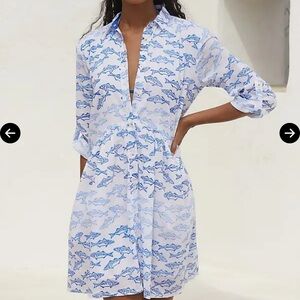 Ro’s Garden Garder Arles White and Blue fish Print Tunic Swim Coverup Nautical